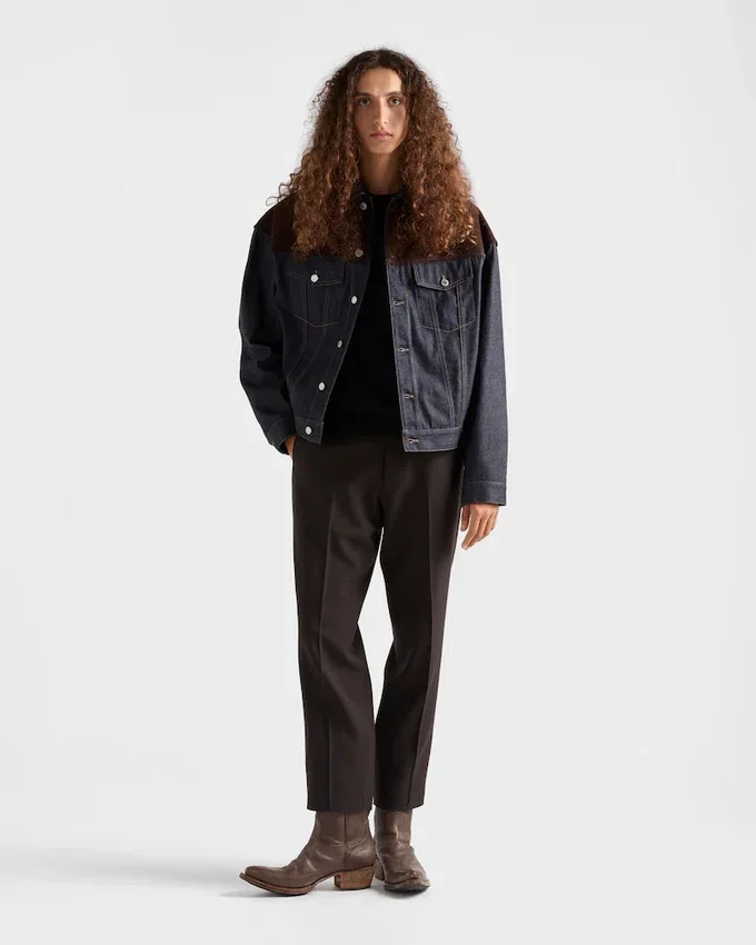 Chaqueta blusón de denim y gamuza Chaqueta blusón de denim y gamuza