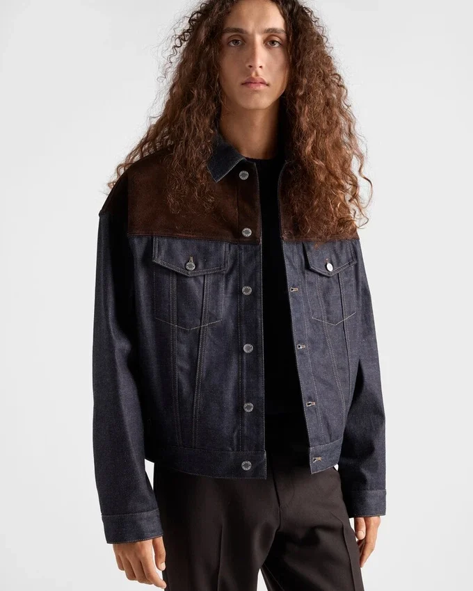Chaqueta blusón de denim y gamuza Chaqueta blusón de denim y gamuza
