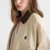 Chaqueta blusón de gabardina antigua teñida en prenda y bordada Chaqueta blusón de gabardina antigua teñida en prenda y bordada