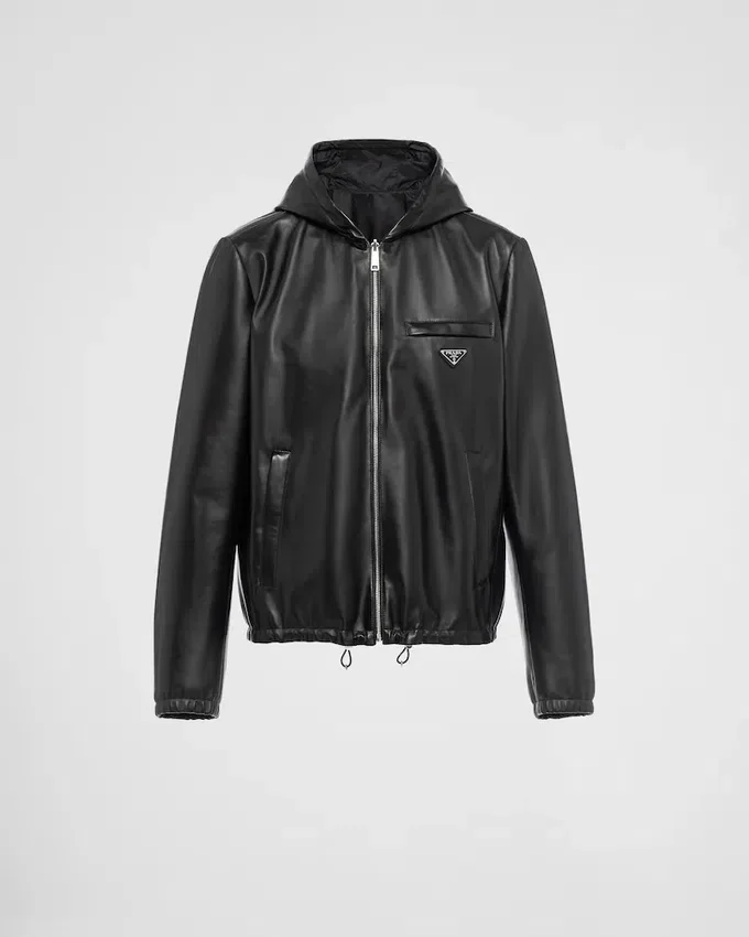 Chaqueta blusón reversible de napa y Re-Nylon Chaqueta blusón reversible de napa y Re-Nylon