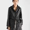 Chaqueta Caban con capucha de piel de napa y tejido Chaqueta Caban con capucha de piel de napa y tejido