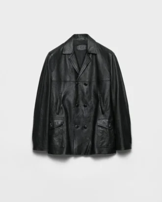 Chaqueta Caban de piel de napa con doble botonadura