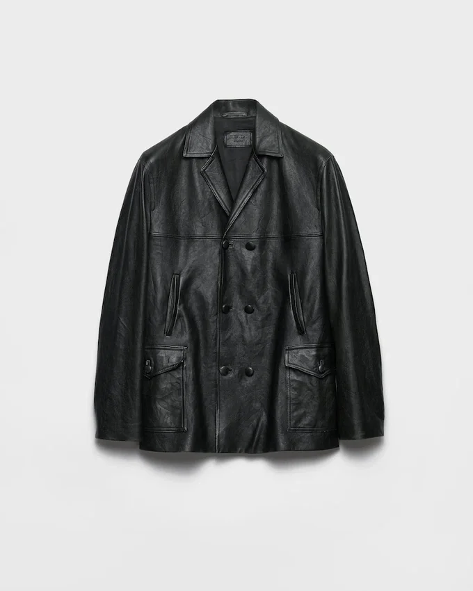 Chaqueta Caban de piel de napa con doble botonadura Chaqueta Caban de piel de napa con doble botonadura