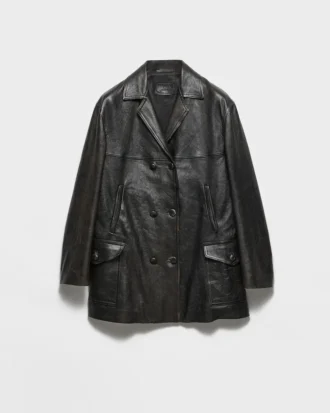 Chaqueta Caban de piel de napa con doble botonadura