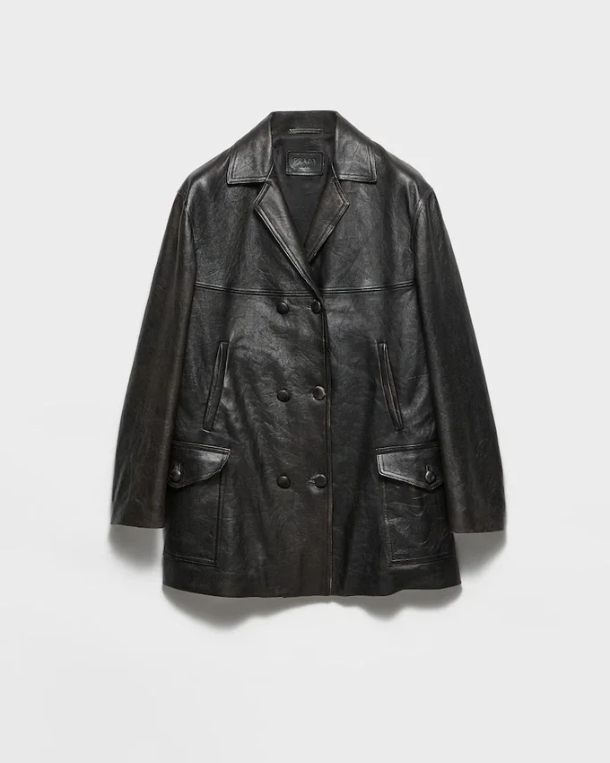 Chaqueta Caban de piel de napa con doble botonadura Chaqueta Caban de piel de napa con doble botonadura