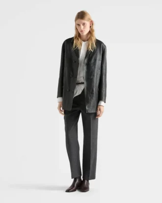 Chaqueta Caban de piel de napa con doble botonadura