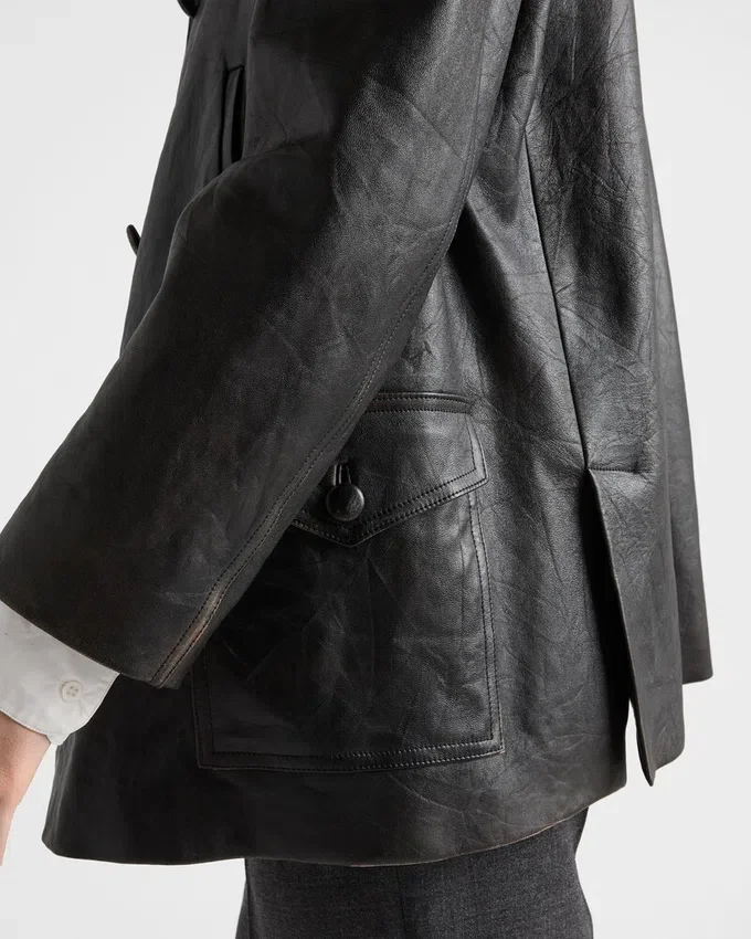 Chaqueta Caban de piel de napa con doble botonadura Chaqueta Caban de piel de napa con doble botonadura