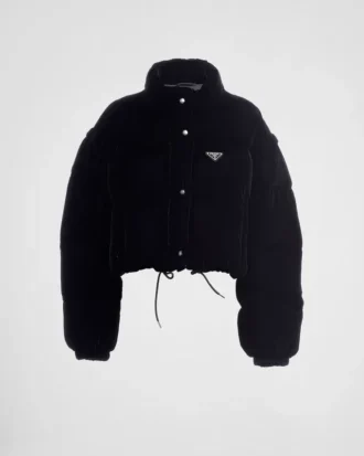 Chaqueta corta convertible de terciopelo y plumón