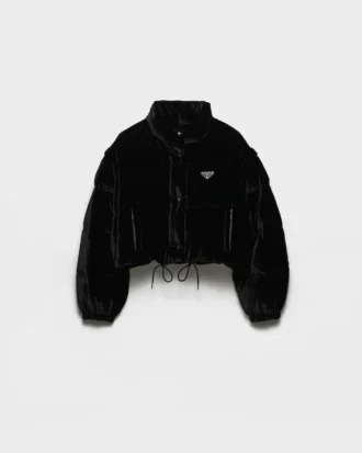 Chaqueta corta convertible de terciopelo y plumón