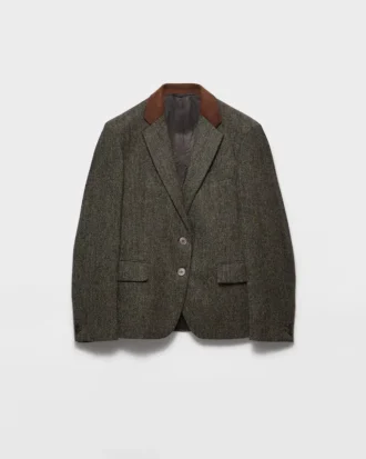 Chaqueta de lana Shetland con costura en zigzag y un solo botonero