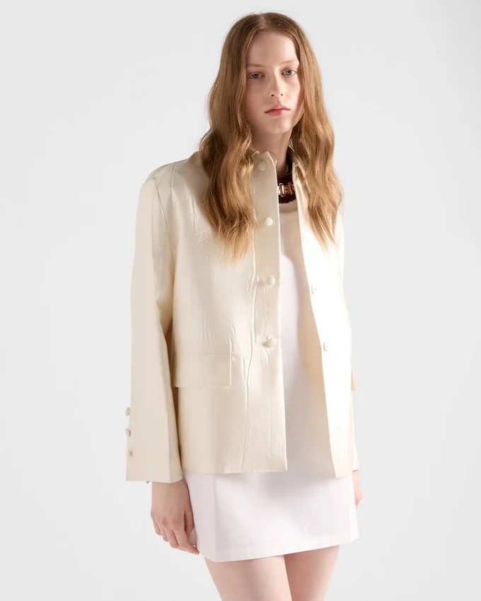 Chaqueta de seda y lana de un solo pecho Chaqueta de seda y lana de un solo pecho