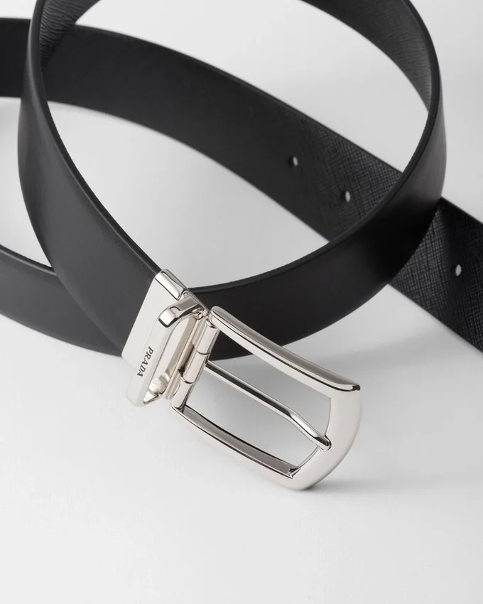 Cinturón reversible de piel Saffiano y piel Cinturón reversible de piel Saffiano y piel