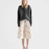 Falda circular de satén acolchado con estampado floral Falda circular de satén acolchado con estampado floral
