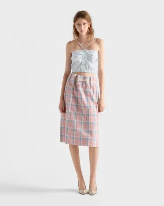 Falda midi de algodón a cuadros