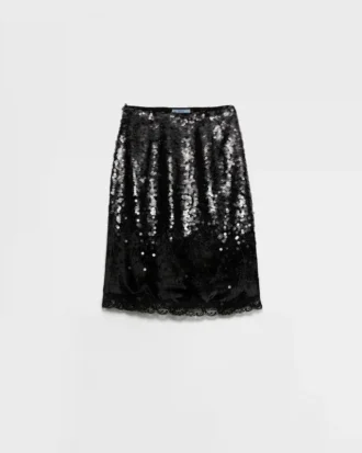 Falda midi de terciopelo bordado