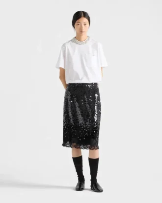 Falda midi de terciopelo bordado
