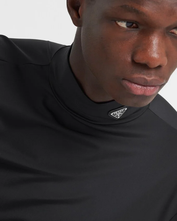 Jersey de cuello alto de algodón elástico Jersey de cuello alto de algodón elástico