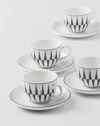 Juego de cuatro tazas de espresso de porcelana – Rayas