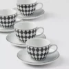 Juego de cuatro tazas de espresso de porcelana – Tablero de ajedrez