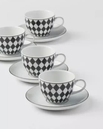 Juego de cuatro tazas de espresso de porcelana – Tablero de ajedrez