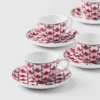 Juego de cuatro tazas de espresso de porcelana – Vienna Red