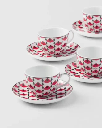 Juego de cuatro tazas de espresso de porcelana – Vienna Red