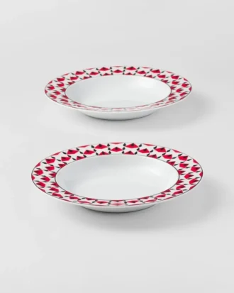Juego de dos platos hondos de porcelana – Vienna Red