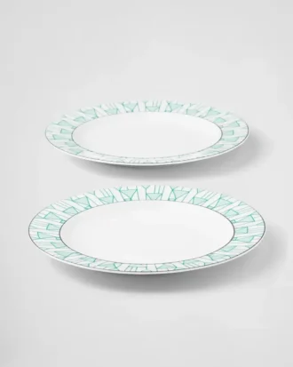 Juego de dos platos llanos de porcelana – Verde Viena