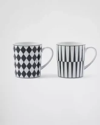 Juego de dos tazas de porcelana – Tablero de ajedrez y rayas