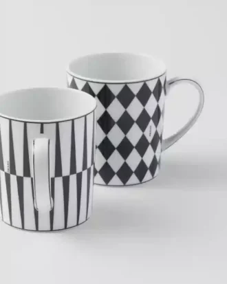 Juego de dos tazas de porcelana – Tablero de ajedrez y rayas