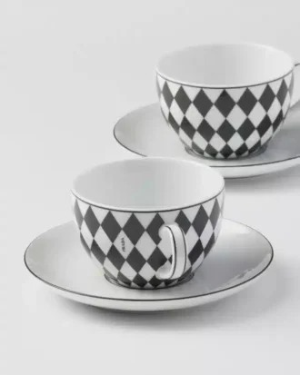 Juego de dos tazas de té de porcelana – Checkerboard