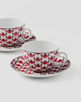 Juego de dos tazas de té de porcelana – Vienna Red