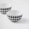Juego de dos tazones de porcelana para arroz o cereales – Tablero de ajedrez