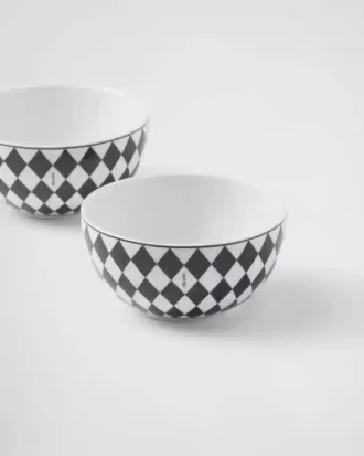 Juego de dos tazones de porcelana para arroz o cereales – Tablero de ajedrez