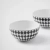 Juego de dos tazones de sopa de porcelana – Tablero de ajedrez