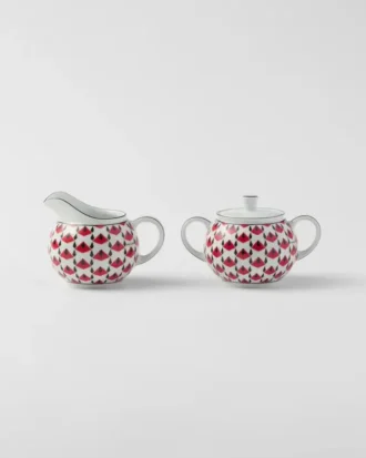 Juego de jarra de leche y azucarero de porcelana – Rojo Viena