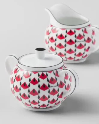 Juego de jarra de leche y azucarero de porcelana – Rojo Viena