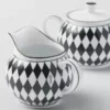 Juego de jarra de leche y azucarero de porcelana – Tablero de ajedrez