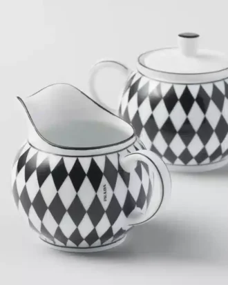 Juego de jarra de leche y azucarero de porcelana – Tablero de ajedrez