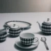 Juego de jarra de leche y azucarero de porcelana – Tablero de ajedrez