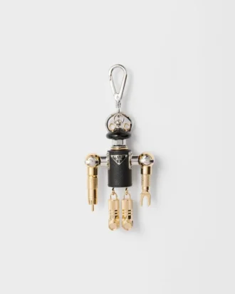 Llavero con charm de robot de piel Saffiano