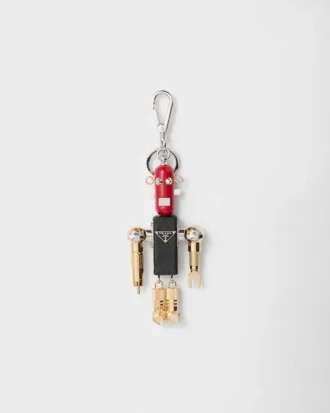 Llavero con colgante de robot de piel Saffiano