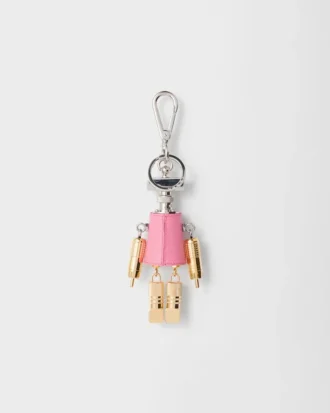 Llavero con colgante de robot de piel Saffiano