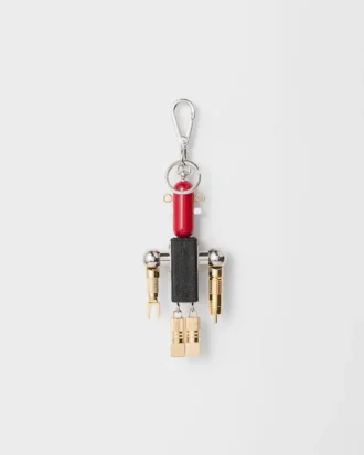 Llavero con colgante de robot de piel Saffiano
