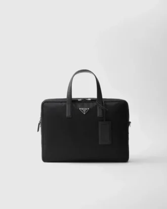Maletín de Re-Nylon y piel Saffiano