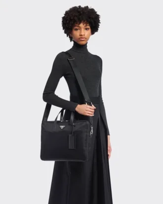 Maletín de Re-Nylon y piel Saffiano