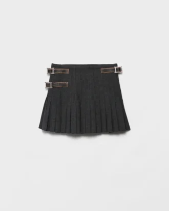 Minifalda de lana plisada con costura rush