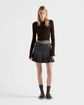Minifalda de lana plisada con costura rush