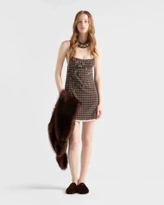 Minivestido de georgette a cuadros con adornos