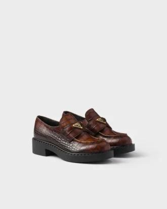 Mocasines de piel con estampado de cocodrilo color Chocolate